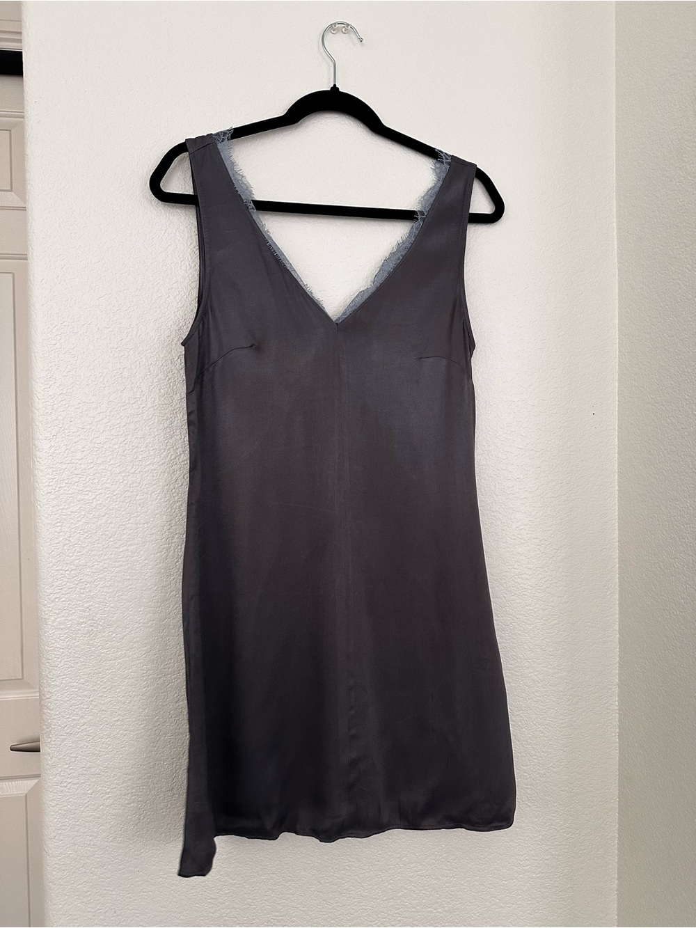 Anthropologie Charcoal Lace-Trim Slip Dress